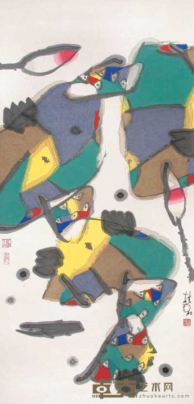 张桂铭 2004年作 荷塘 镜心 136×68cm